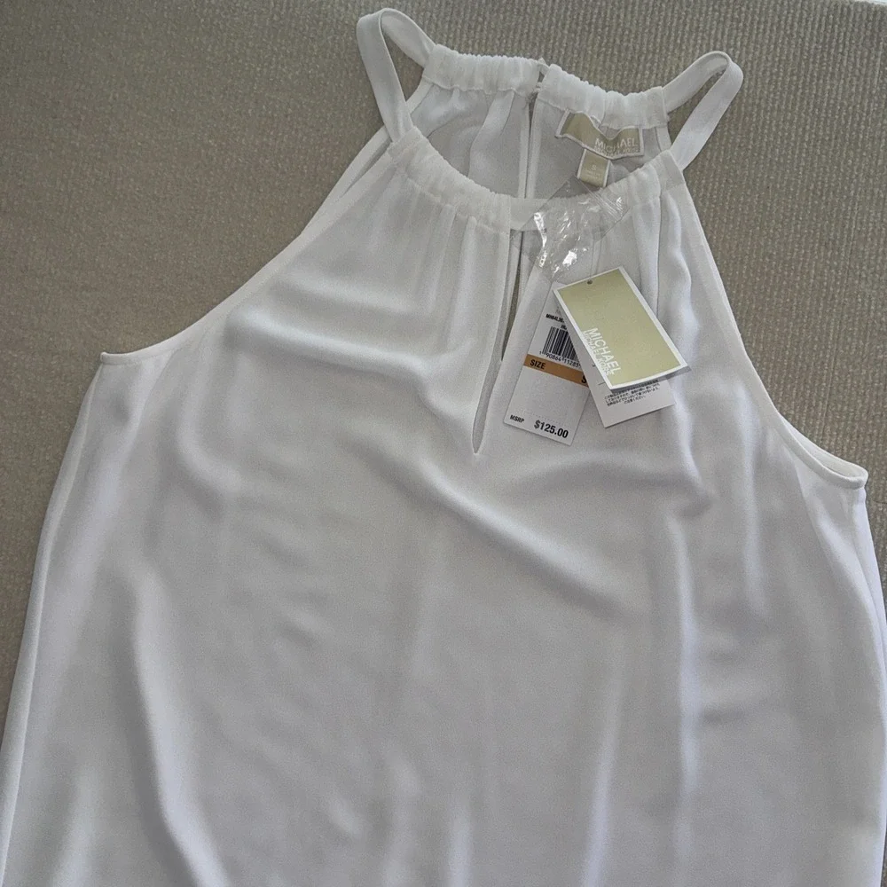 Michael‎ Kors Halter Top Women Small White Black Sequin Hem MH64L367R3 New